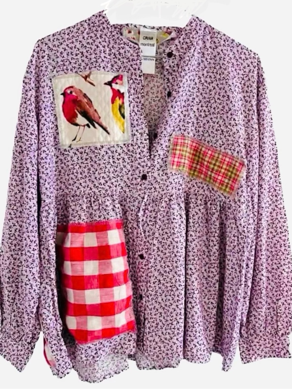 CRAM Montreal Lavender Floral Patchwork Button-Front Blouse - Size Small